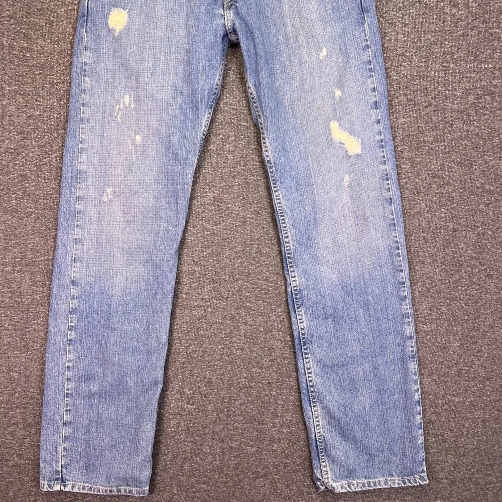 Levis 514 Slim Straight Mens 32x33 Blue Distressed Casual Rugged Denim Jeans